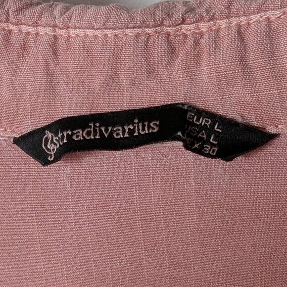 Stradivarius, Linen-like Blush Pink Roll-up Sleeve Blouse, Size L - Picture 4 of 14